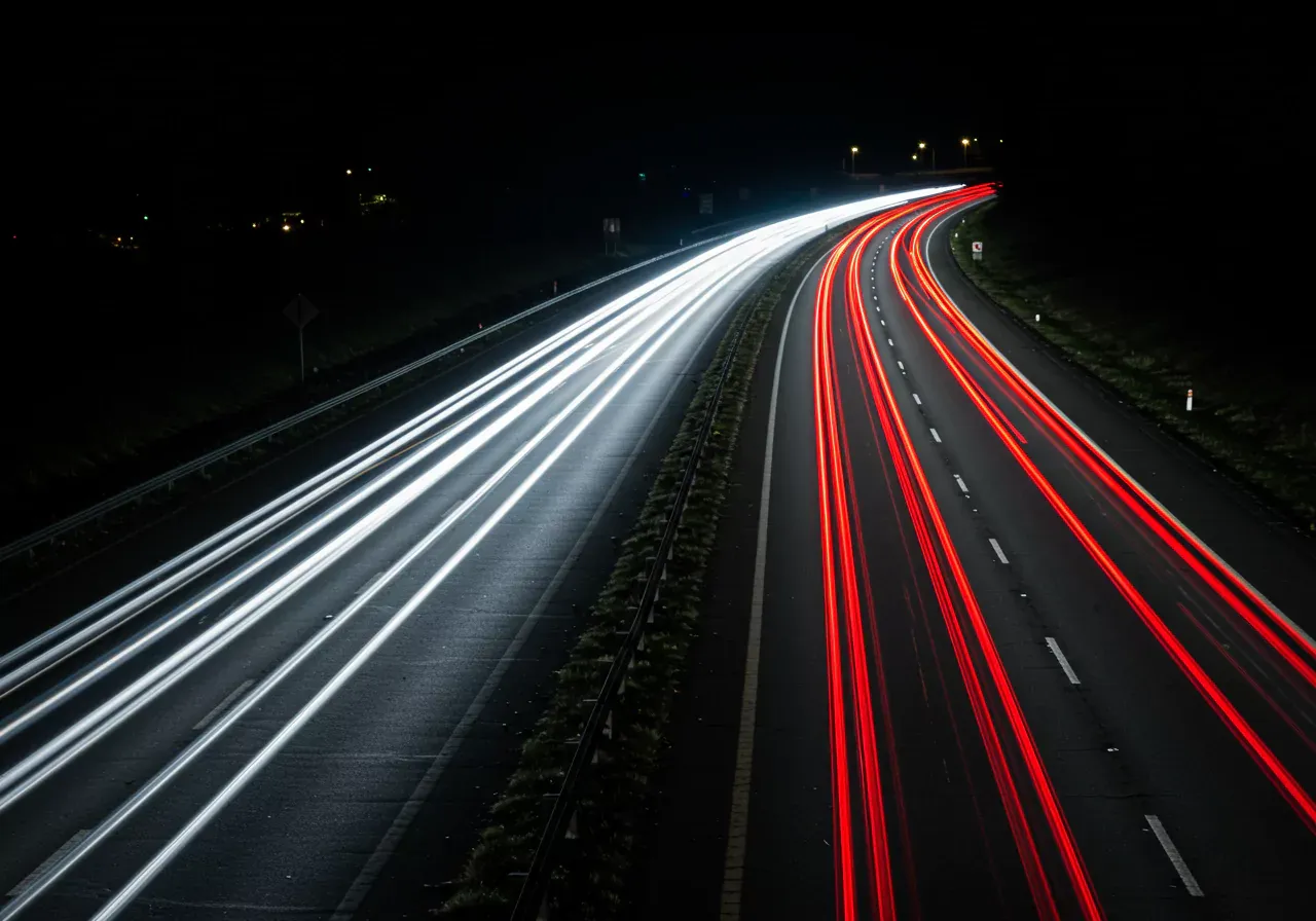 Flow of traffic lights on a freeway
